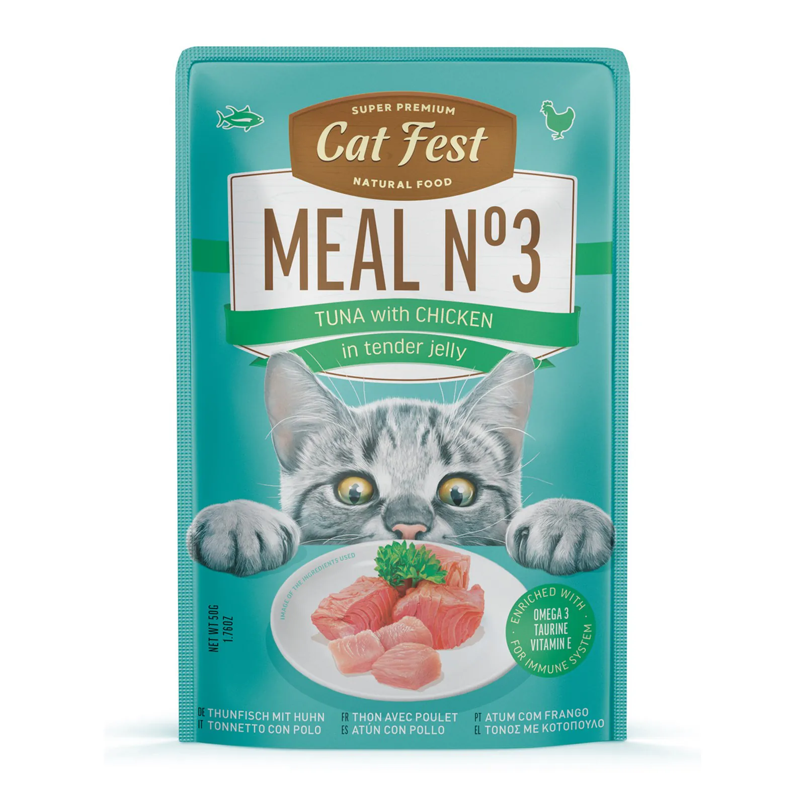 Cat Fest Meal Nr.3, ton cu pui, în jeleu fin, 50 g