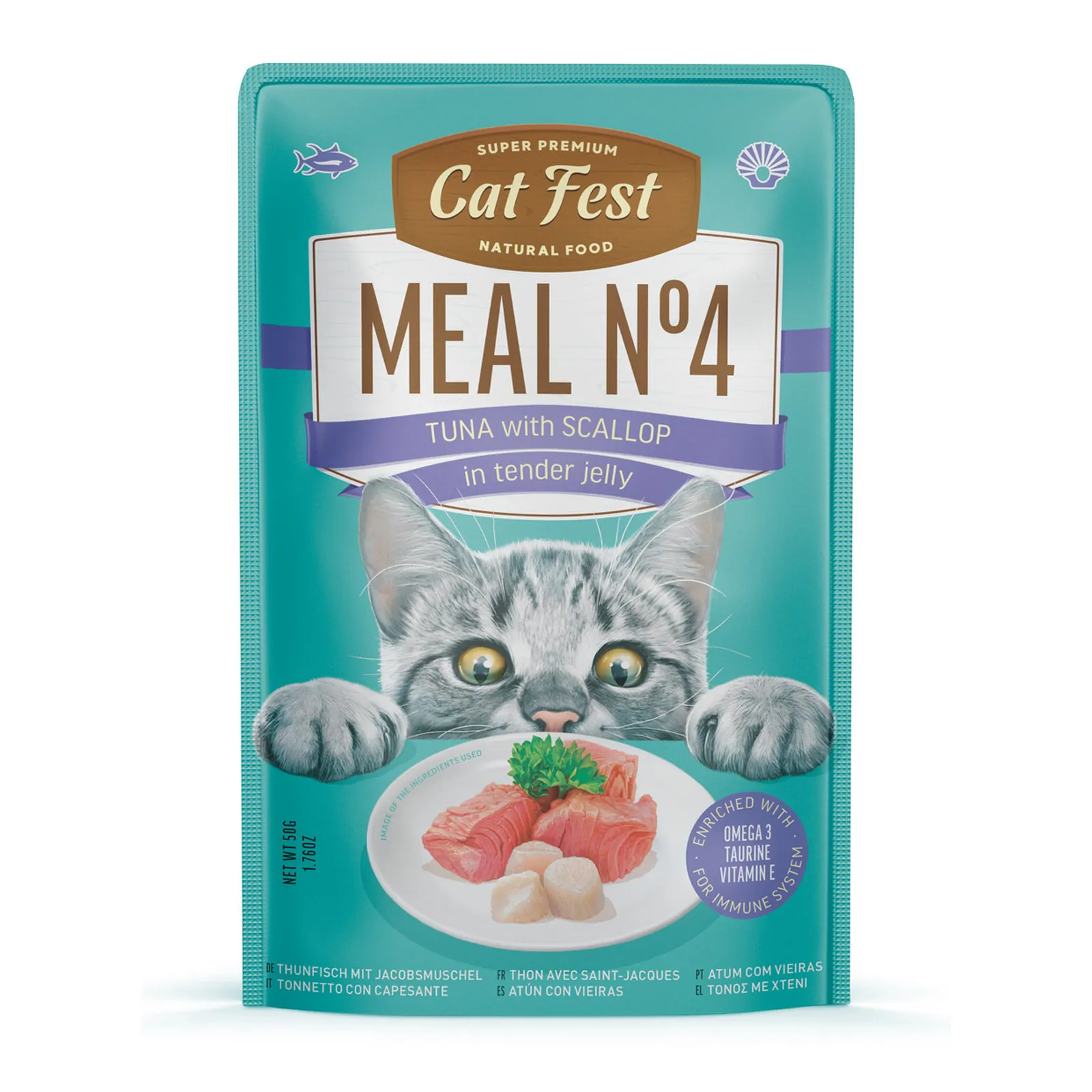 Cat Fest Meal Nr.4, ton cu scoici, în jeleu fin, 50 g