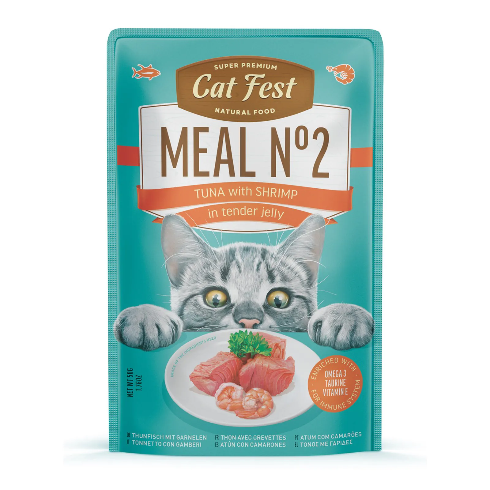 Cat Fest Meal Nr.2, ton cu creveți, în jeleu fin, 50 g