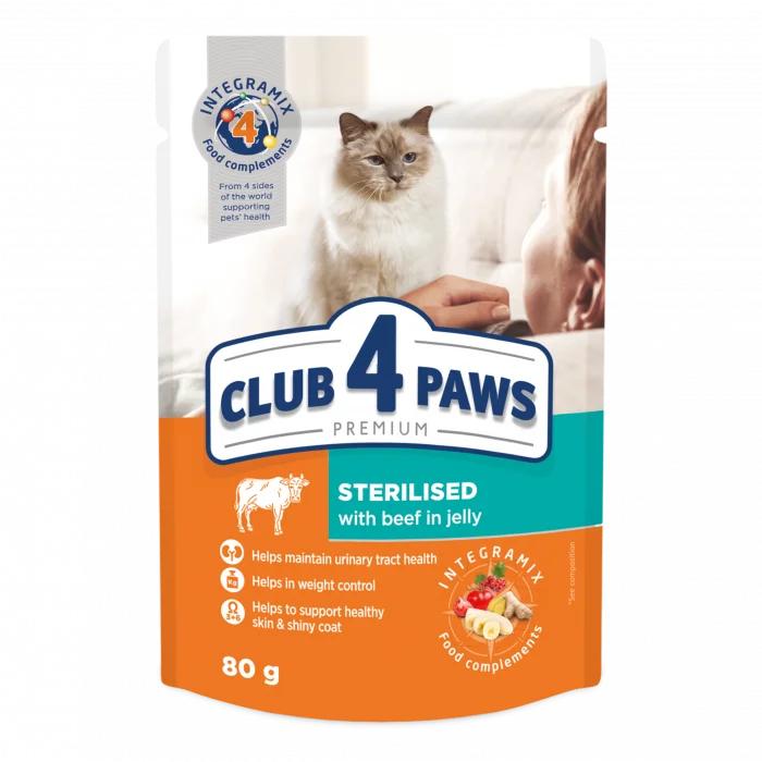 Club 4 Paws Sterile говядиной в желе, поштучный пауч 80 г