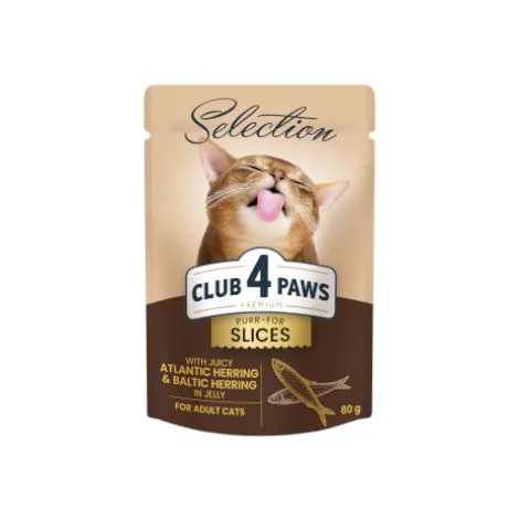 Club 4 Paws+, hering și șprot în sos, 80 g
