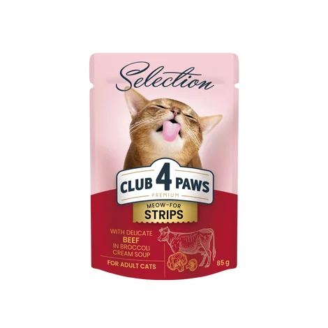 Club 4 Paws Mousse говядиной и брокколи мусс, поштучный пауч 85 г