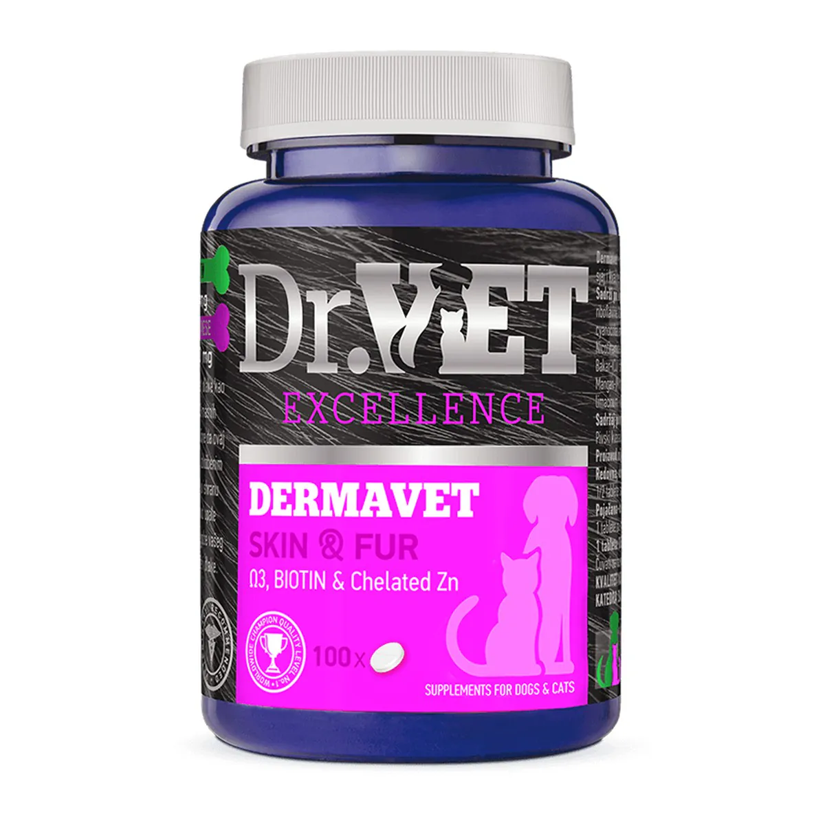Dr. Vet DermaVet, витамины для собак и кошек, для кожи и шерсти, 500 таблеток