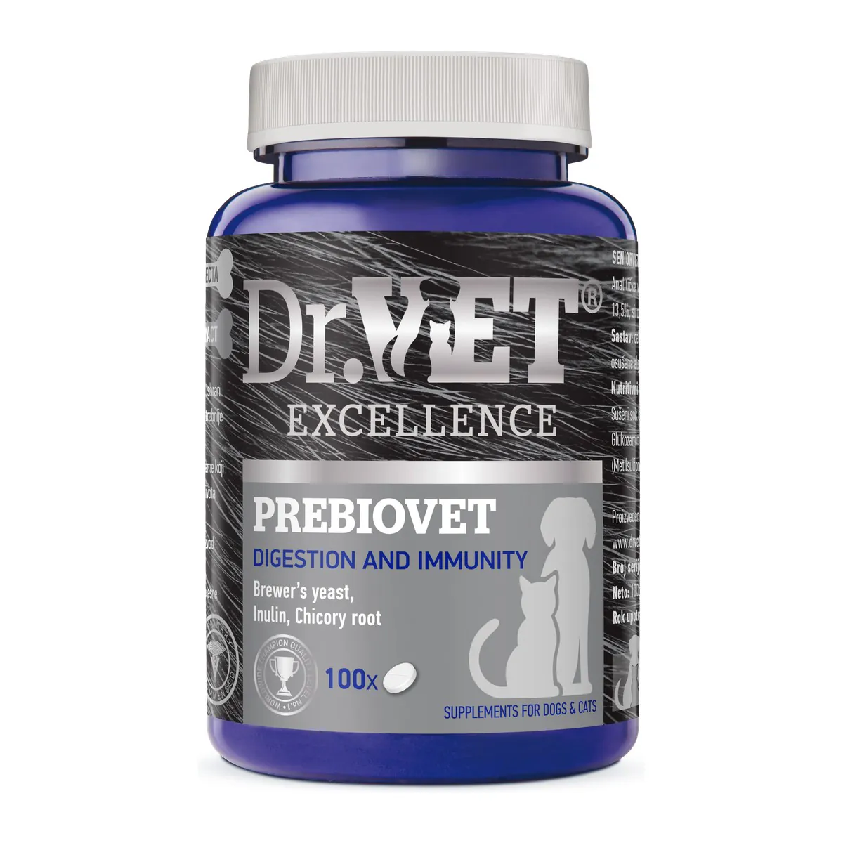 Dr. Vet PrebioVet, пребиотик для собак и кошек, для пищеварения и иммунитета, 100 таблеток