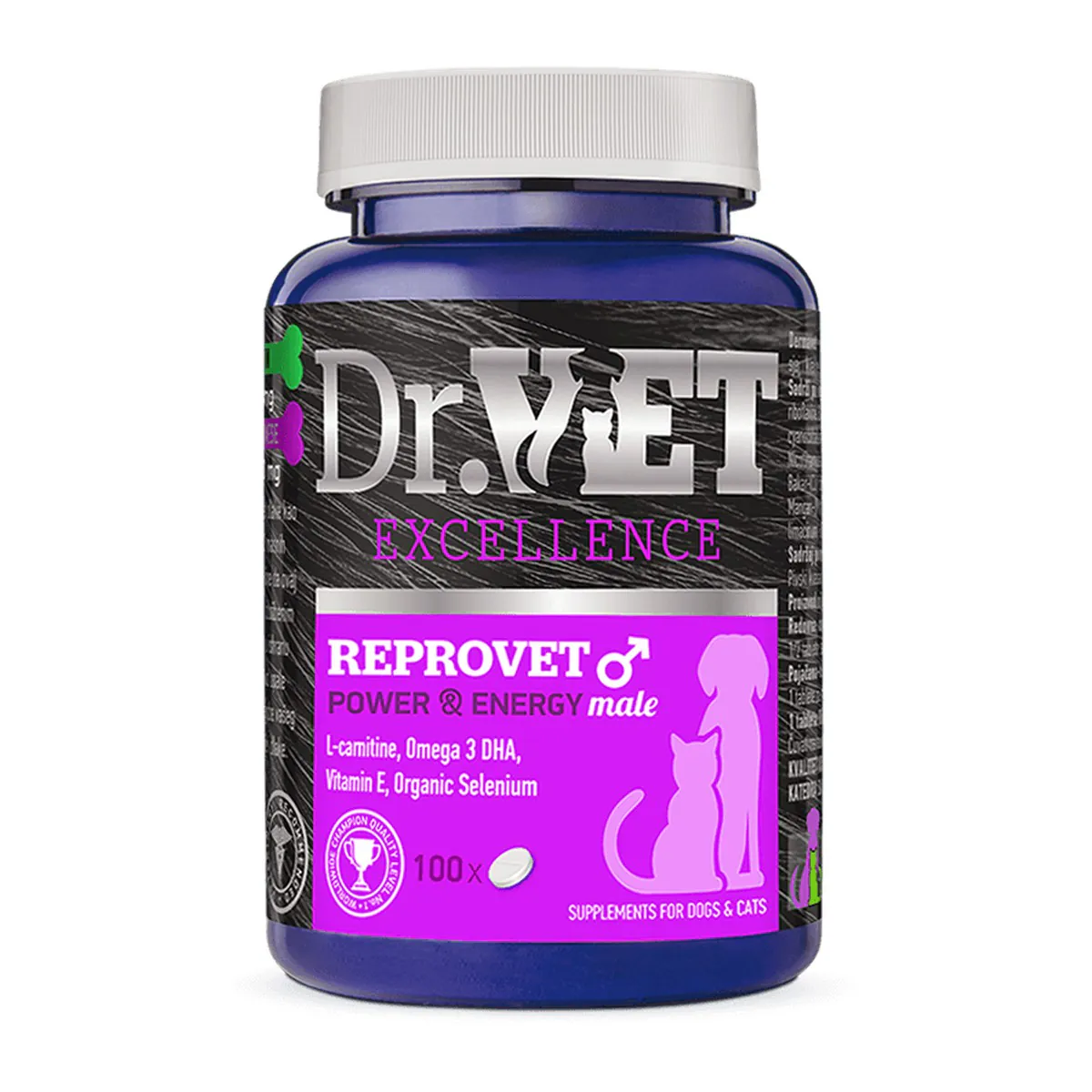 Dr. Vet ReproVet Male, витамины для кобелей и котов, для репродуктивного здоровья, 100 таблеток