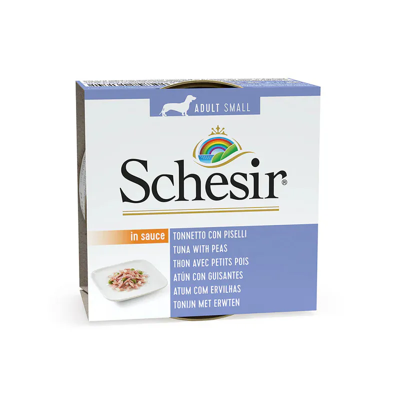 Schesir Dog, тунец с горошком, в желе, 85 г