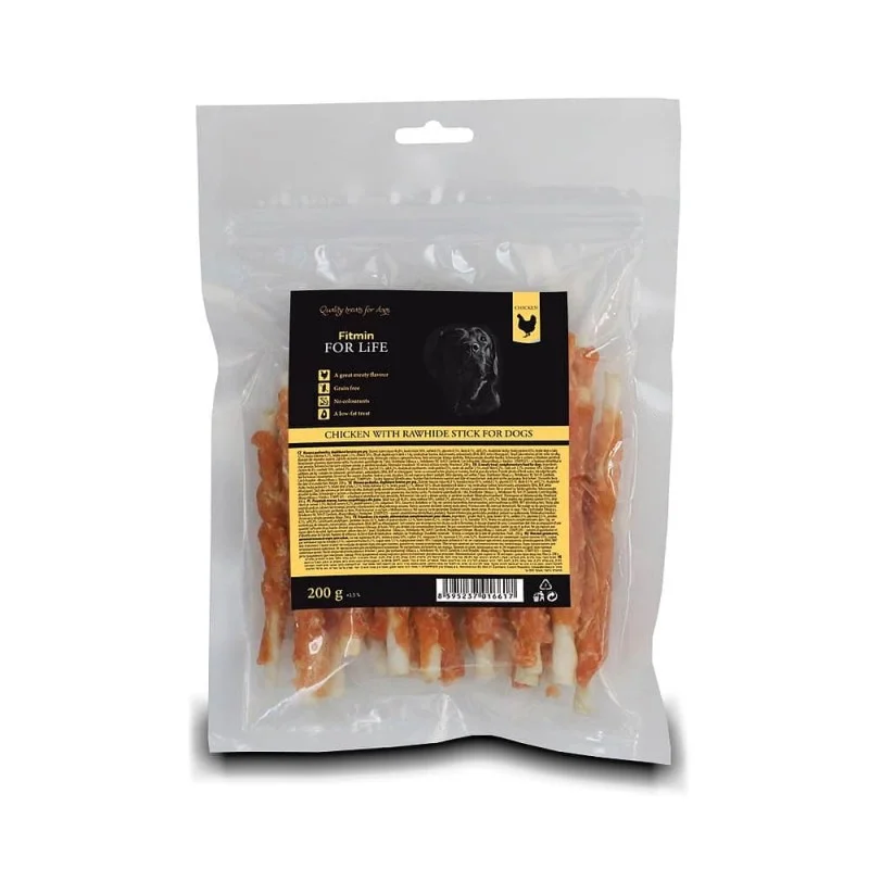 Fitmin For Life Treat Rawhide Stick, лакомство для собак, прессованная курица, 200 г