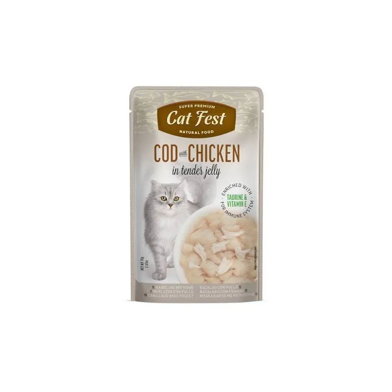 Cat Fest, треска с курицей, в желе, 70 г