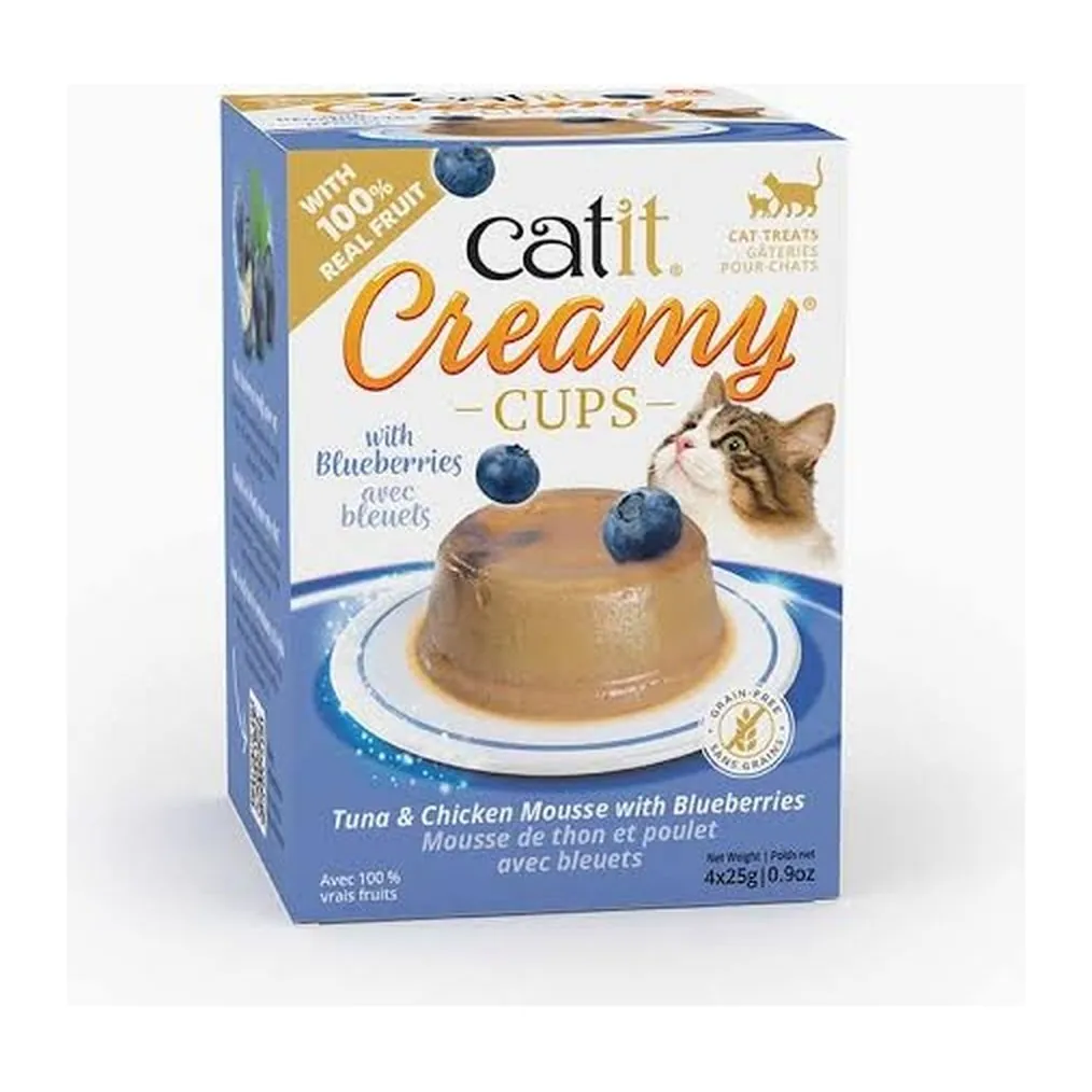 Catit Creamy Cups, мусс из тунца и курицы с черникой, 4×25 г