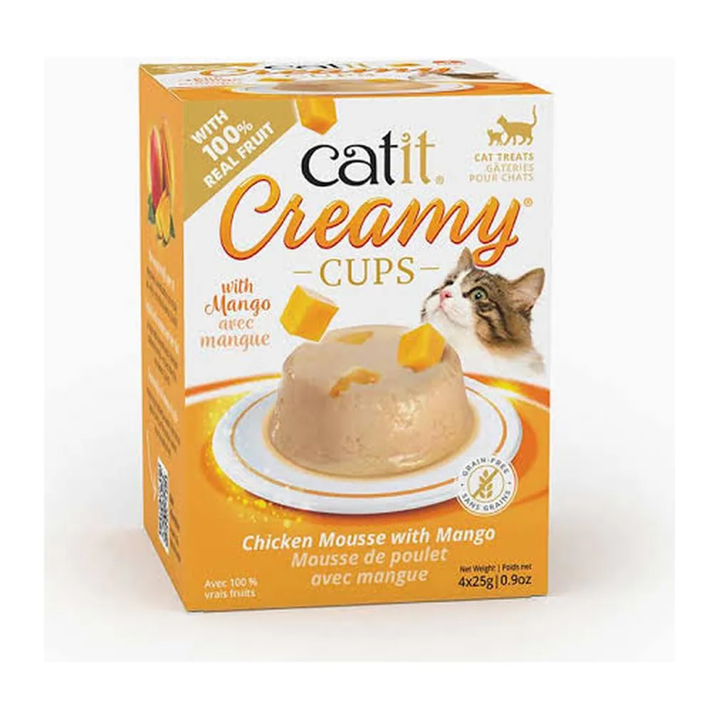 Catit Creamy Cups, куриный мусс с манго, 4×25 г