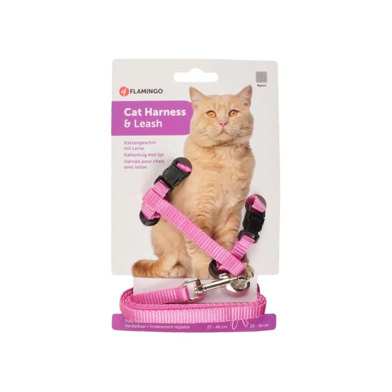 Flamingo Шлейка с поводком для кошек Ziggi, розовая