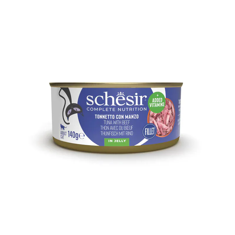 Schesir C&B, тунец с говядиной, в желе, 140 г