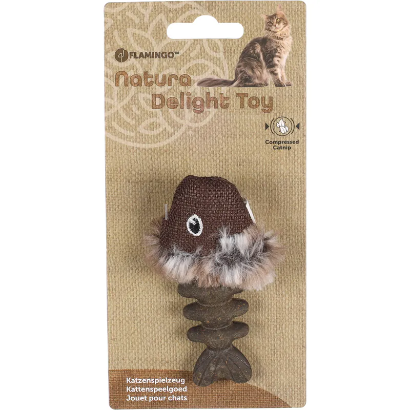 Flamingo Natura Delight, игрушка рыбья косточка с мятой для кошек, 9 см