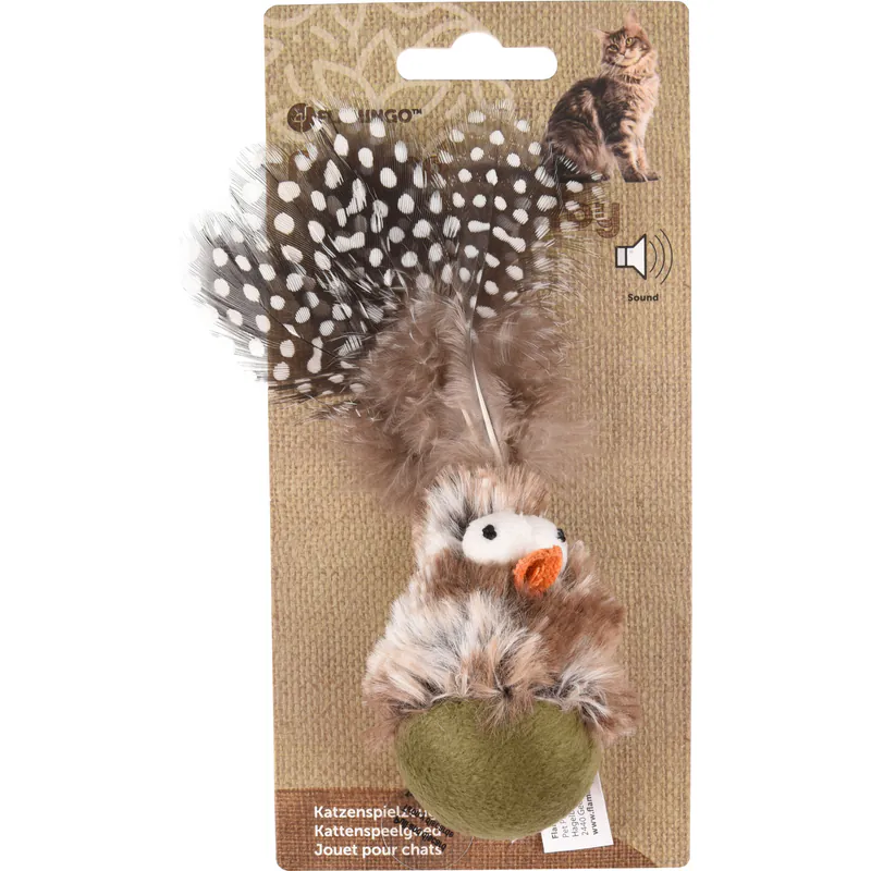Flamingo Natura Delight, игрушка-неваляшка с чириканьем для кошек, 11 см