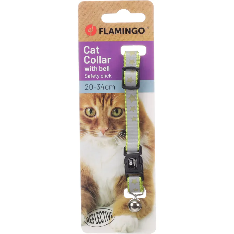 Flamingo Minx Light, ошейник светоотражающий с колокольчиком для кошек, 20–34 см, зелёный