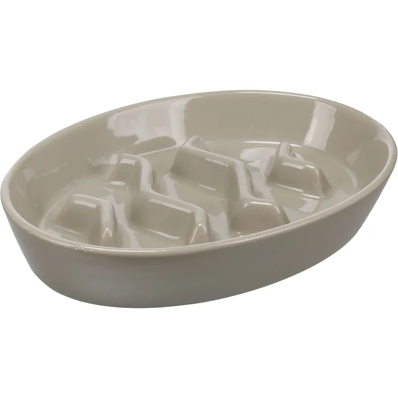 Flamingo Cena Slow Feeder Oval, миска керамическая для кошек, 230 мл, зелёная