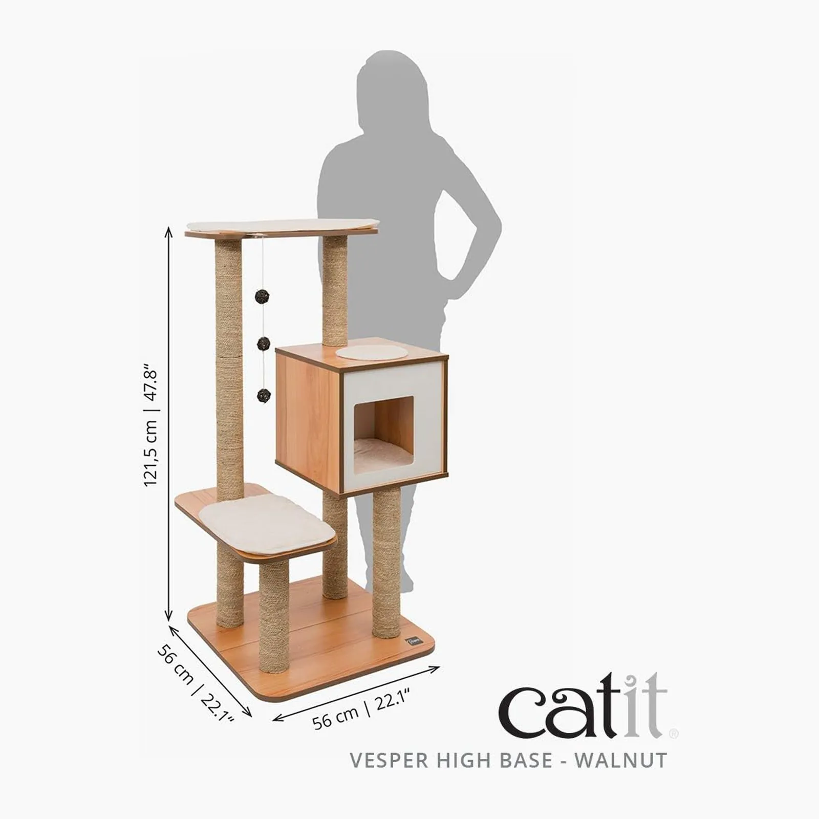Catit Vesper High Base Walnut, игровой комплекс с когтеточками и домиком для кошек