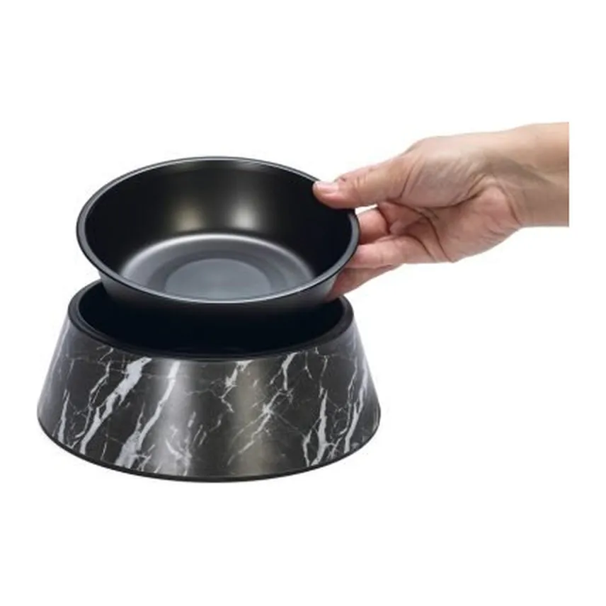 Designed by Lotte Meis, bol pentru câini din melamină cu vas din inox, negru, 350 ml