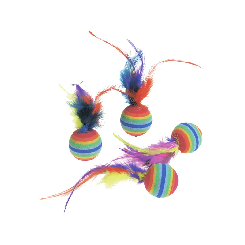 Игрушка для кошек Мячик резиновый с перьями Rainbowballs