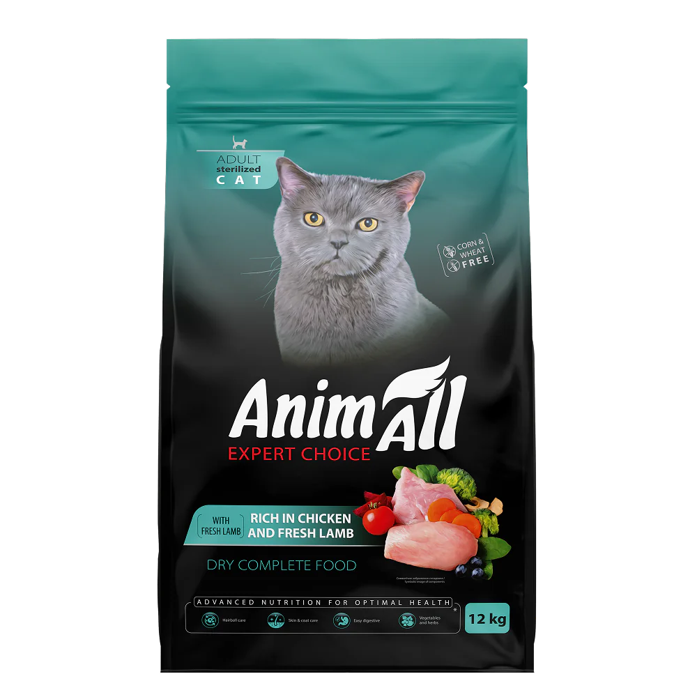 AnimAll Expert Choice Sterilized Cat, курица и ягнёнок, 12 кг