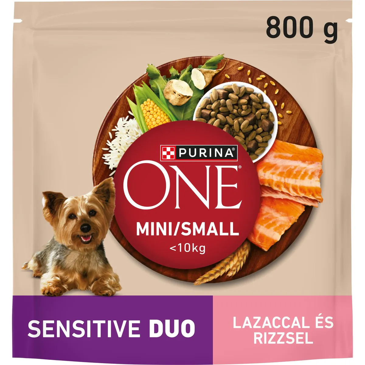 Purina ONE Mini Sensitive Duo, лосось и рис, 800 г