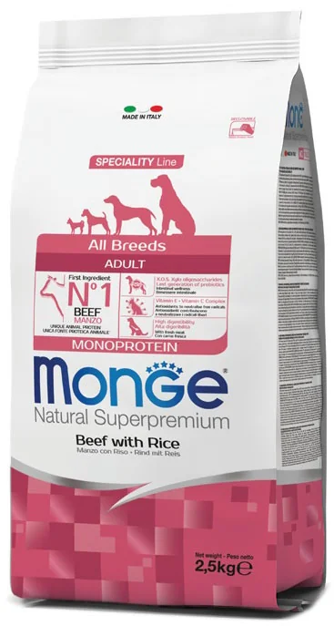 Monge Dog All Breed Adult Monoprotein, говядина с рисом, 12 кг