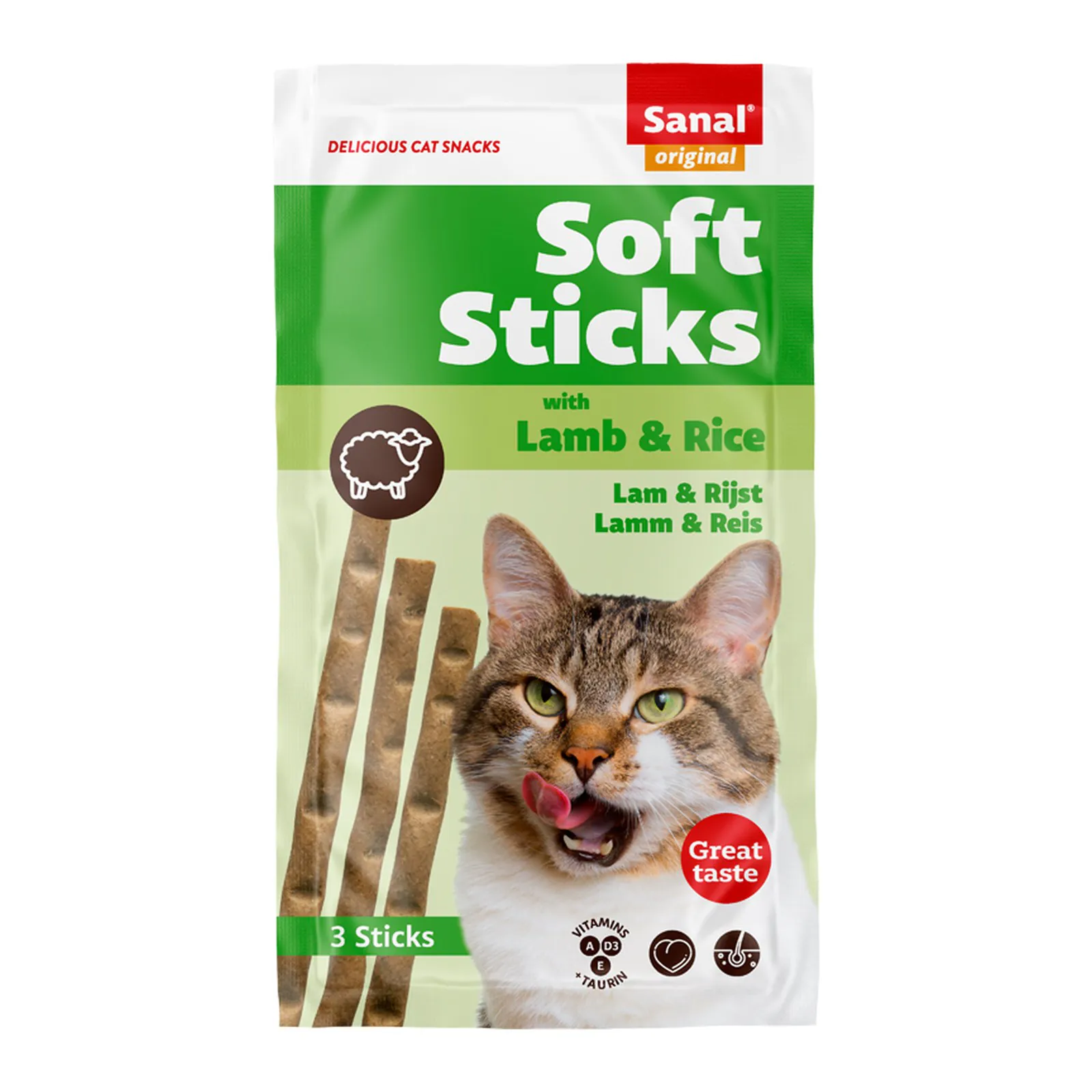 Sanal Soft Sticks, лакомство для кошек, ягнёнок с рисом, 3 шт.