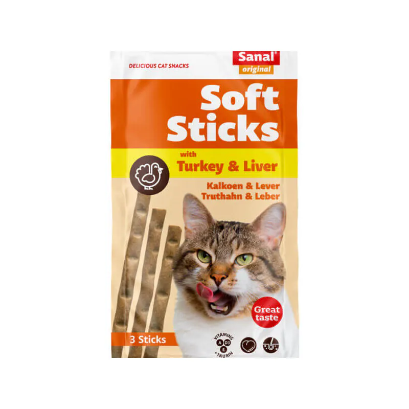 Sanal Soft Sticks, лакомство для кошек, индейка с печенью, 3 шт.