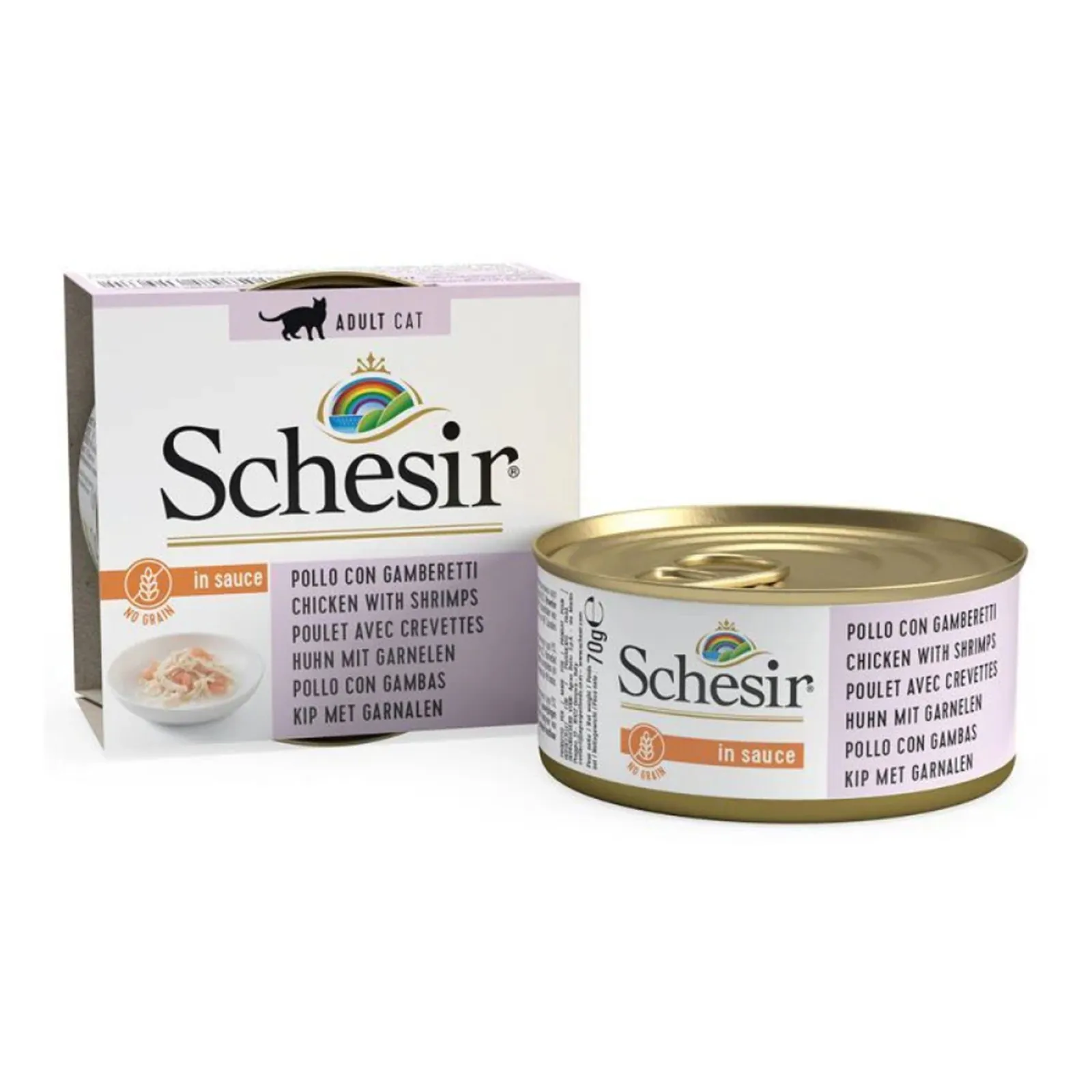 Schesir Cat, курица с креветками, в бульоне, 70 г