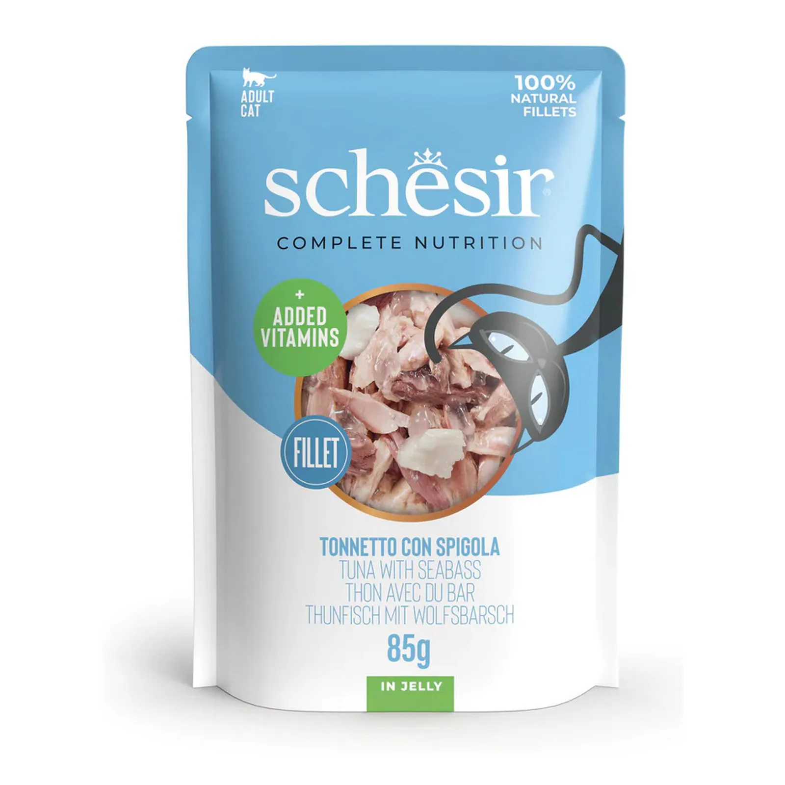 Schesir C&B, тунец с сибасом, в желе, 85 г