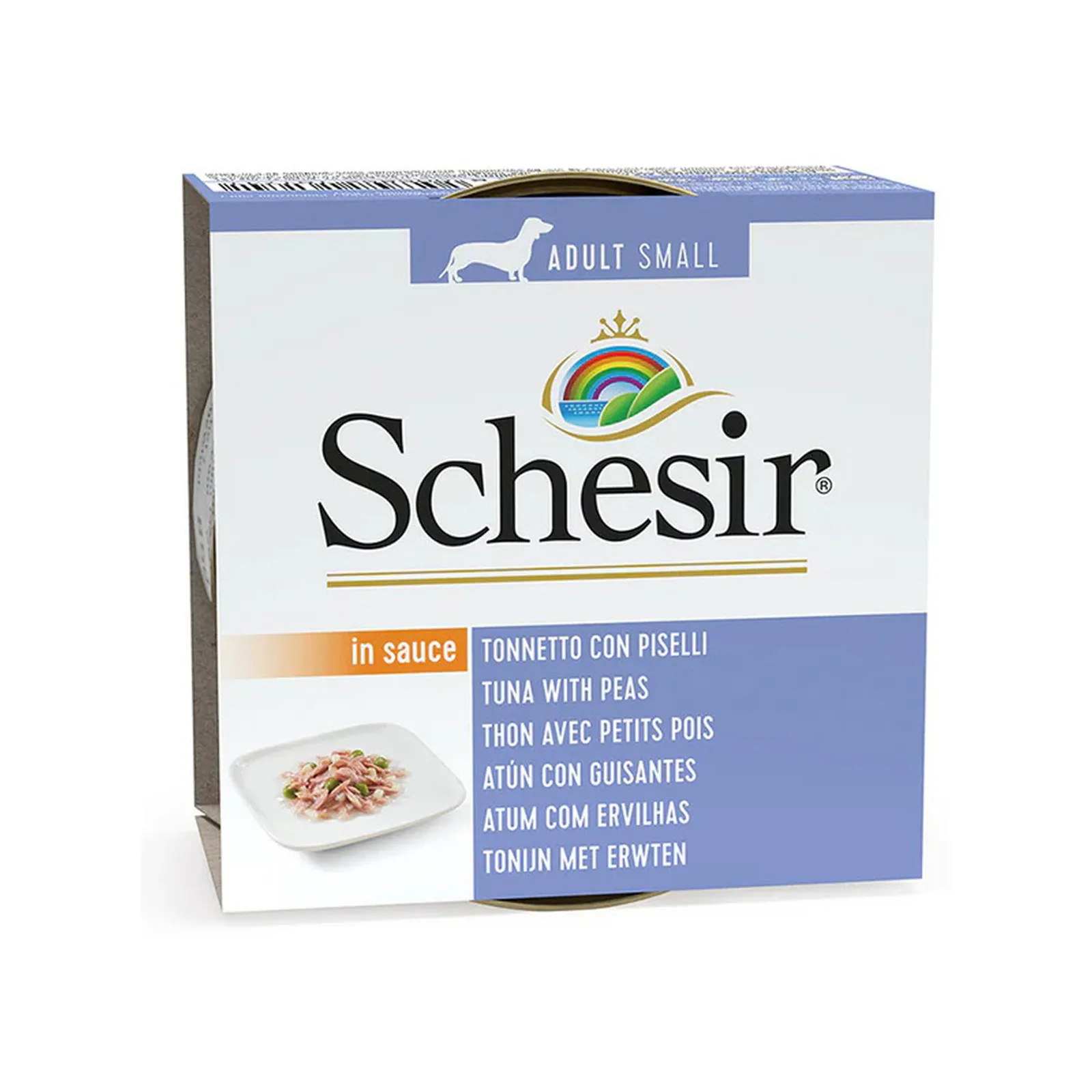 Schesir Dog, тунец с горошком, в желе, 85 г