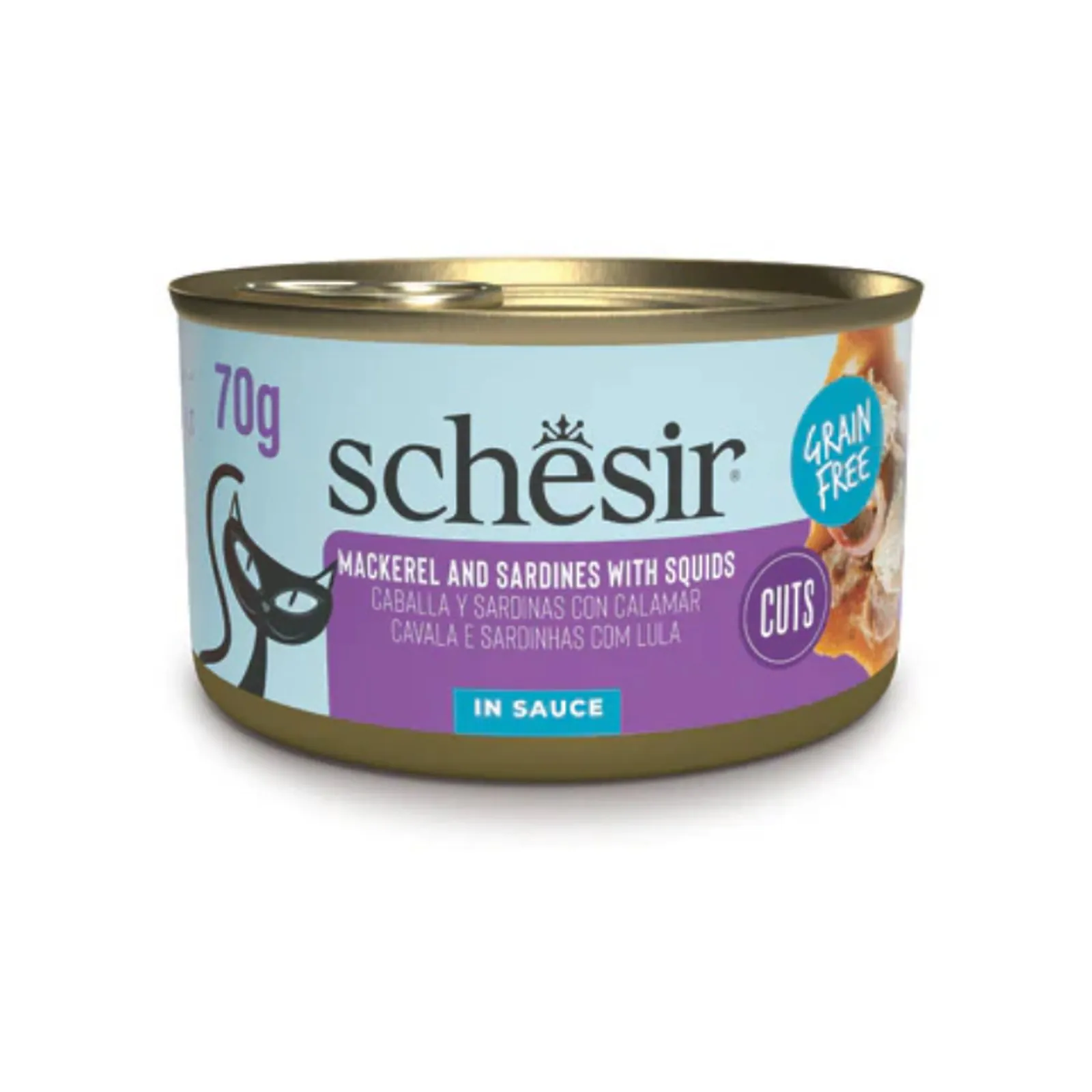 Schesir Grill Wholefood, скумбрия, сардины и кальмар, в соусе, 70 г