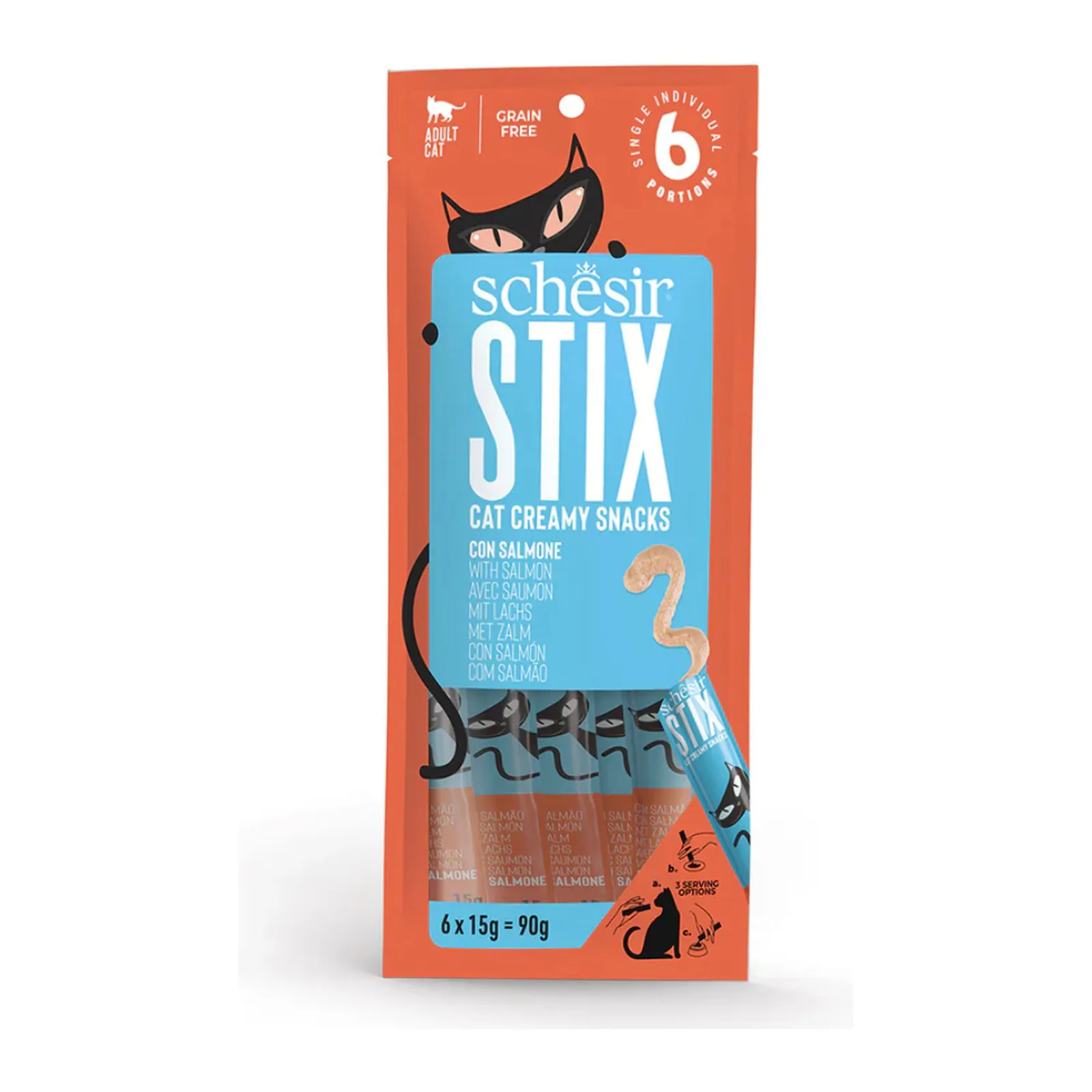 Schesir Stix, лакомство для кошек, лосось, мусс, 6x15 г