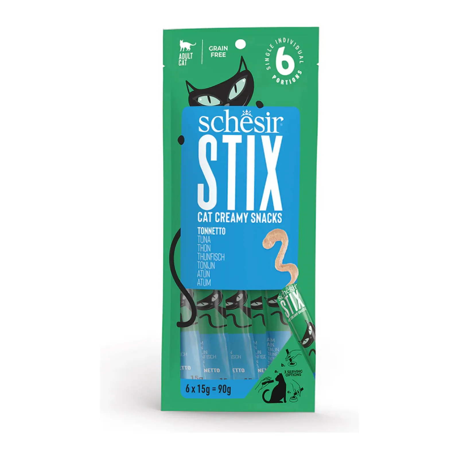 Schesir Stix, лакомство для кошек, тунец, мусс, 6x15 г
