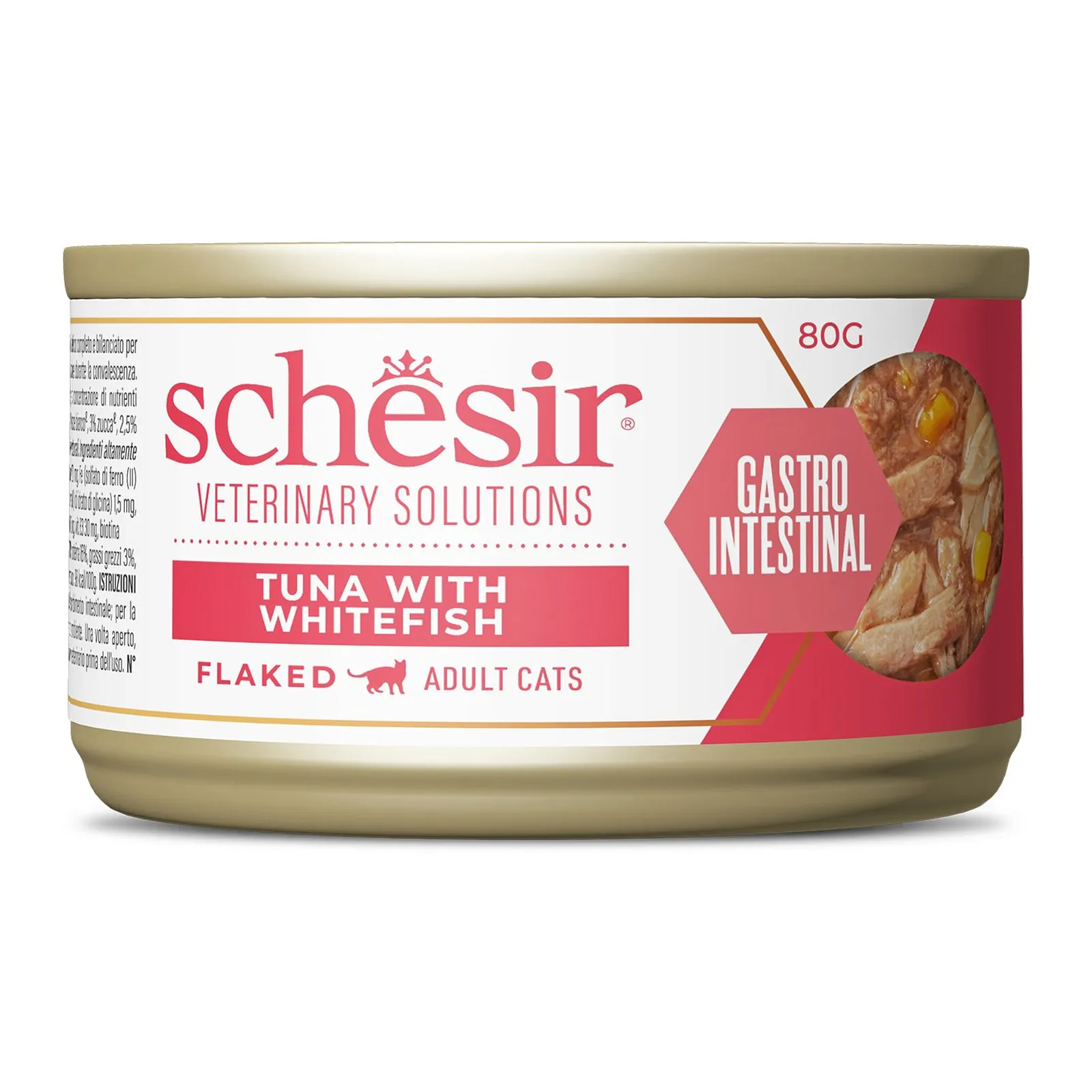 Schesir Veterinary Solution Gastro Intestinal, ton cu pește alb, fulgi, 80 g