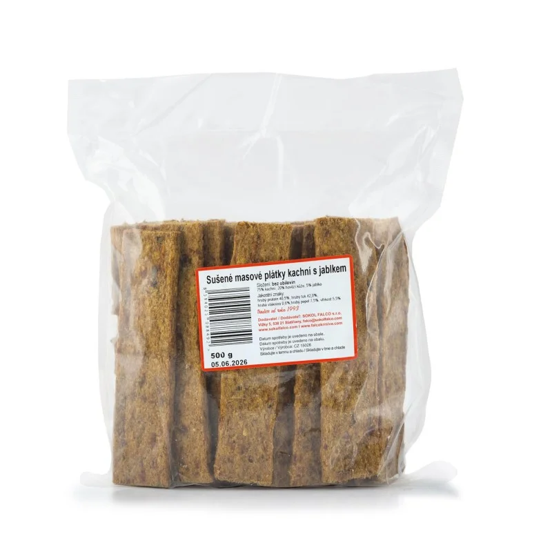 Sokol Falco Dried Meat Slices, лакомство для собак, утка с яблоком, 500 г