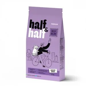 Half&Half Dog с говядиной для средних пород, сухой корм для взрослых собак, 12 кг