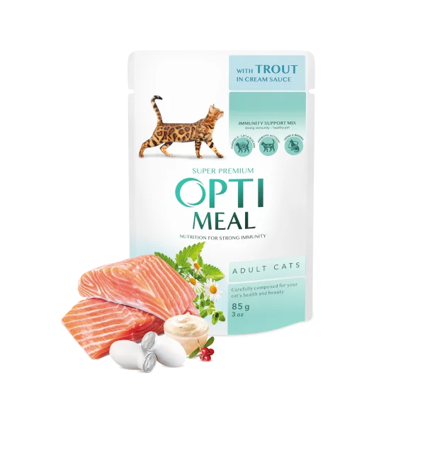 Optimeal Adult с форелью в сливочном соусе для взрослых кошек, 12×85 г
