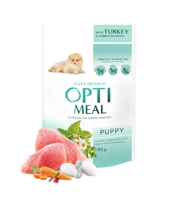 Optimeal Junior для щенков с индейкой с морковью в соусе, 4×100 г