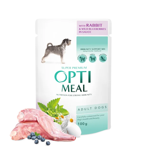 Optimeal Adult с кроликом с черникой в соусе для взрослых собак, 12×100 г